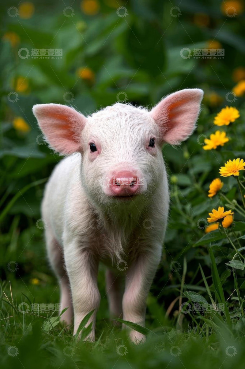 高清大图下载【趣麦麦图】草地上的小猪特写