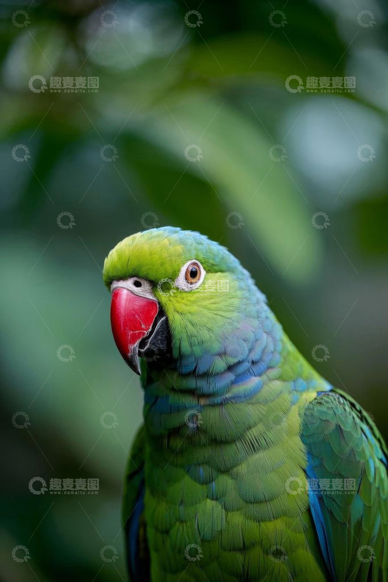 高清大图下载【趣麦麦图】绿色鹦鹉特写