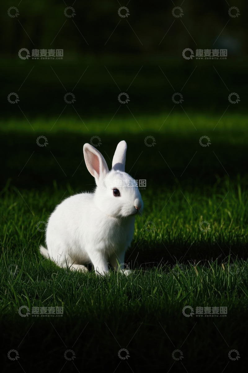 高清大图下载【趣麦麦图】草地上的白色兔子