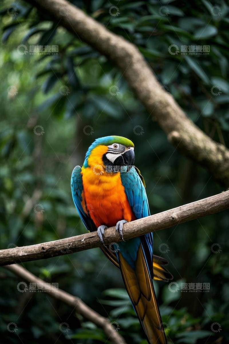 高清大图下载【趣麦麦图】树枝上的多彩金刚鹦鹉
