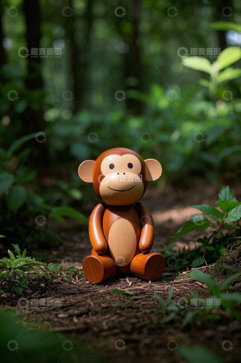 高清大图下载【趣麦麦图】森林中的木制猴子玩具