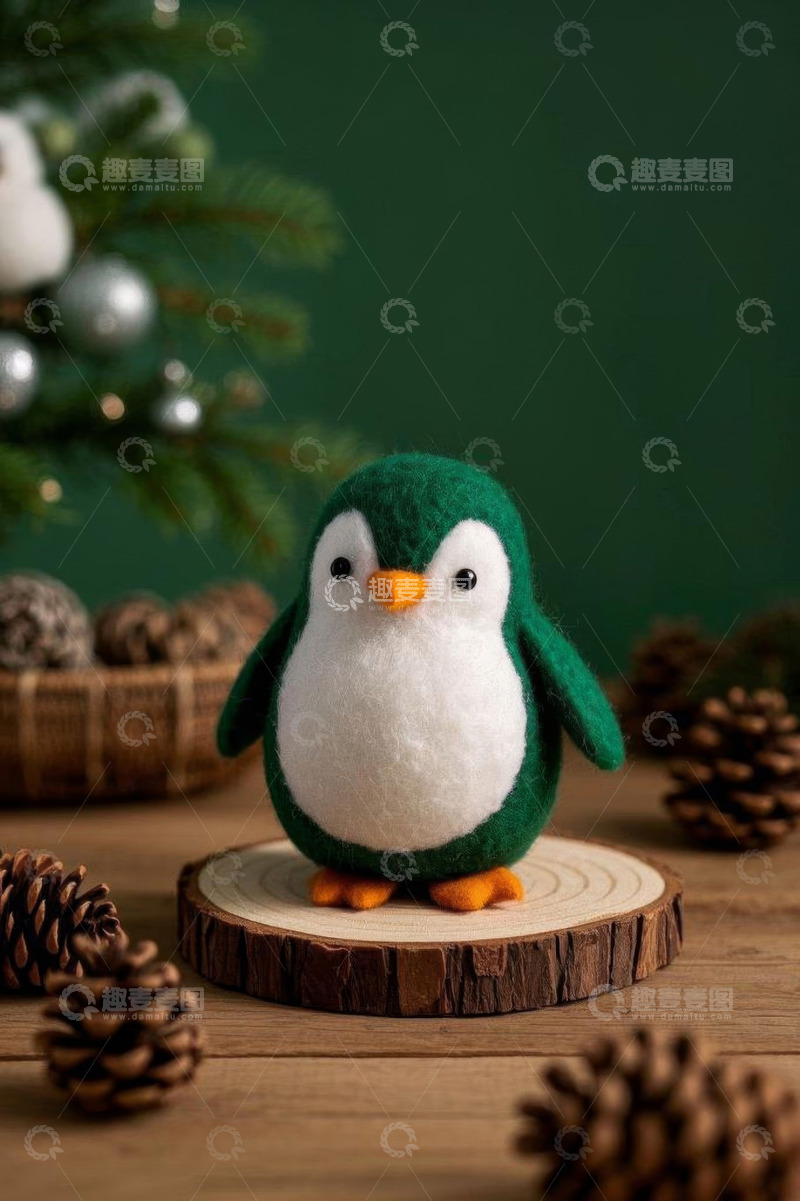 高清大图下载【趣麦麦图】圣诞装饰企鹅摆件特写