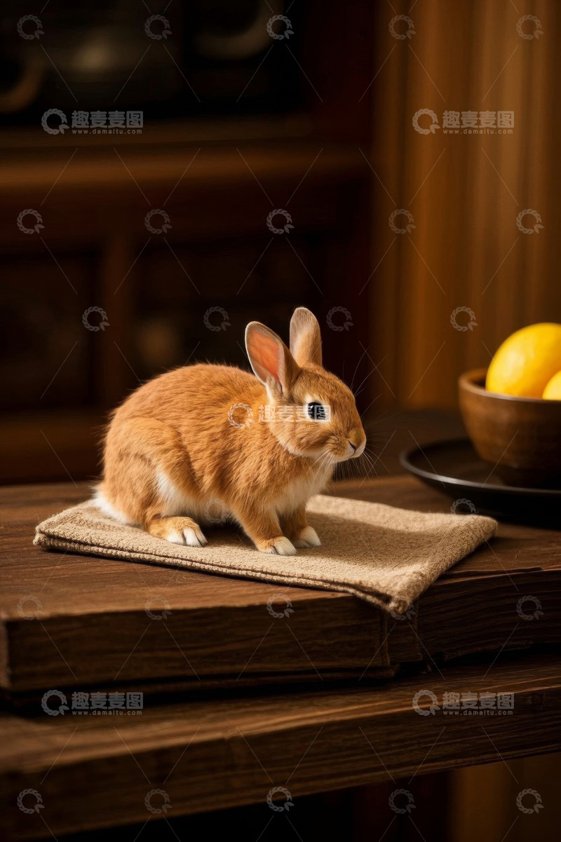 高清大图下载【趣麦麦图】桌上的宠物兔子特写