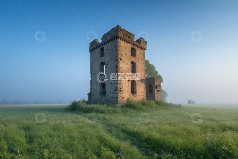 高清大图下载【趣麦麦图】原野上的古老城堡废墟