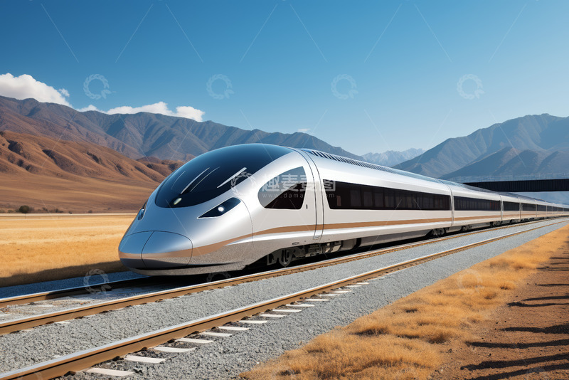 高清大图下载【趣麦麦图】沙漠中行驶的现代化高铁