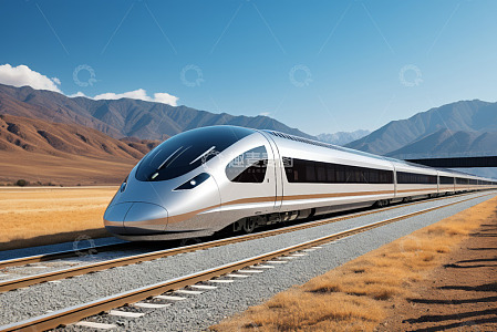 沙漠中行驶的现代化高铁