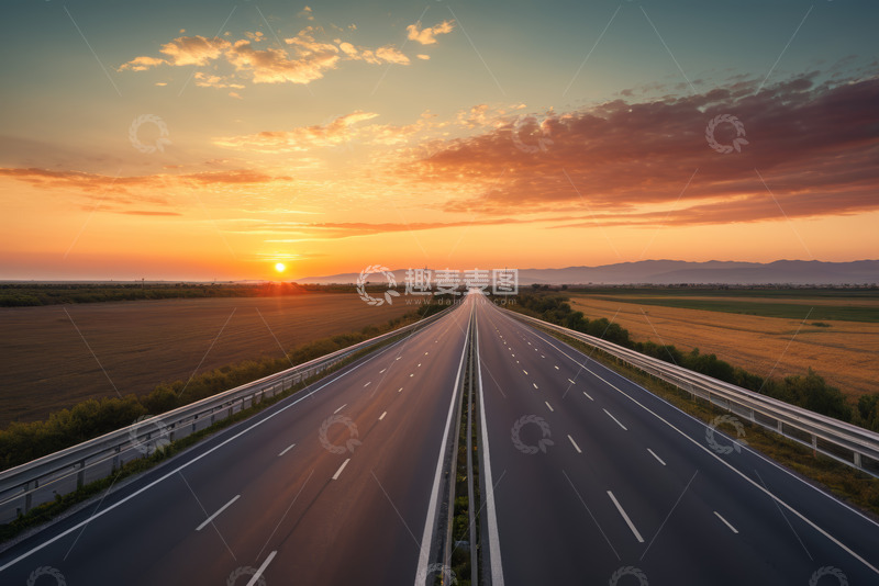 高清大图下载【趣麦麦图】日落时分的高速公路风景
