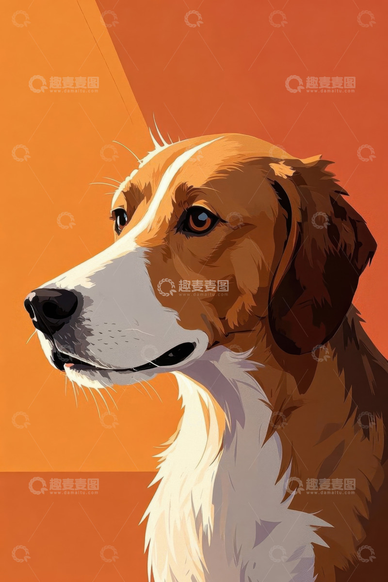 高清大图下载【趣麦麦图】棕色白脸狗侧面肖像