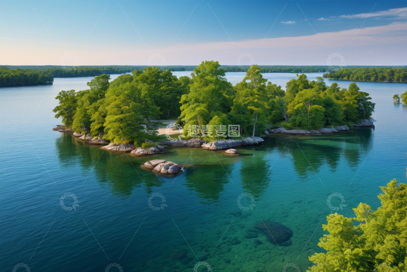高清大图下载【趣麦麦图】湖心小岛森林自然风光