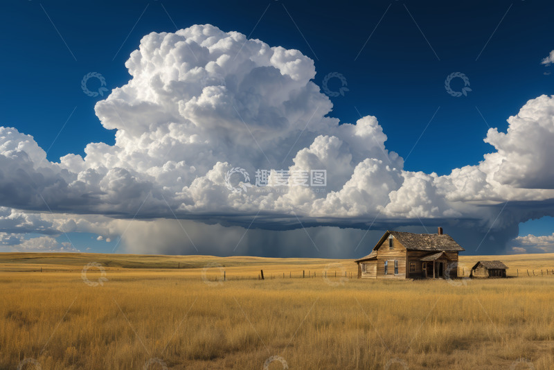 高清大图下载【趣麦麦图】旷野中的木屋与壮丽云层