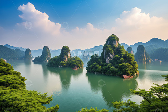 山水湖泊自然风光全景