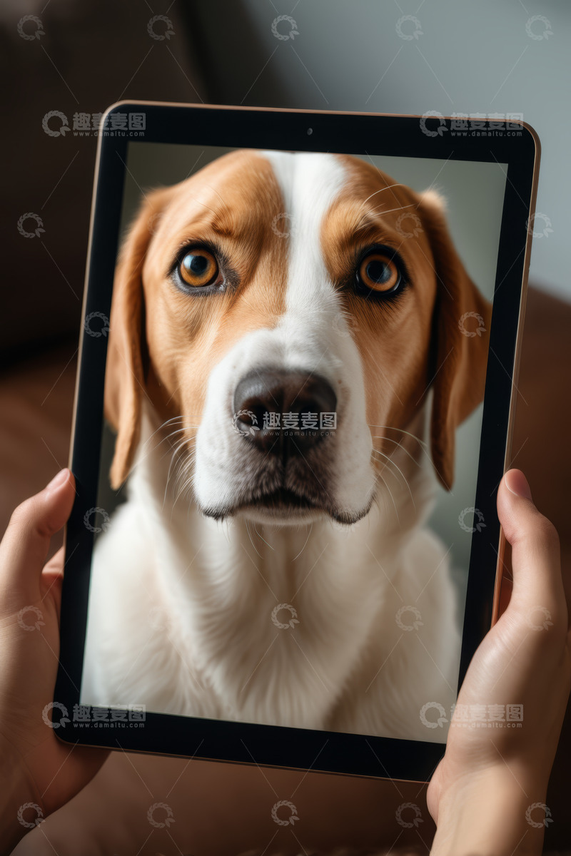 高清大图下载【趣麦麦图】手持平板展示狗的图像