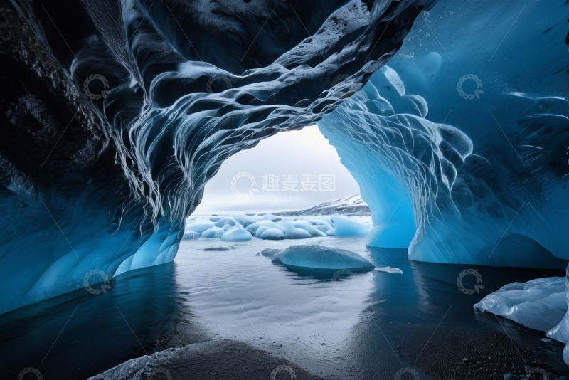 高清大图下载【趣麦麦图】蓝色冰川洞穴内景