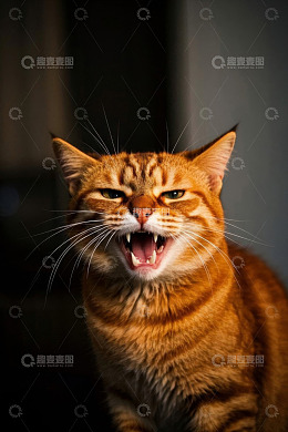 张嘴发怒的橘色条纹猫