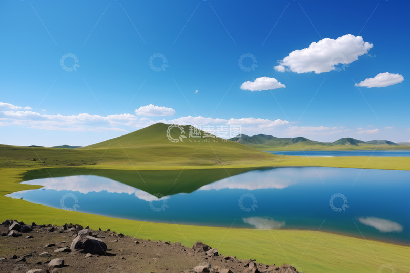 高清大图下载【趣麦麦图】草原湖泊蓝天白云自然风光