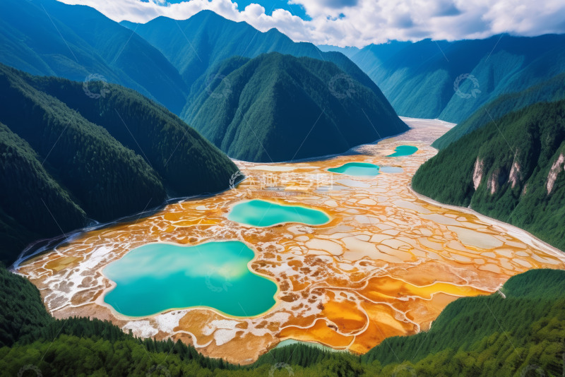 高清大图下载【趣麦麦图】山谷间多彩湖泊自然风光