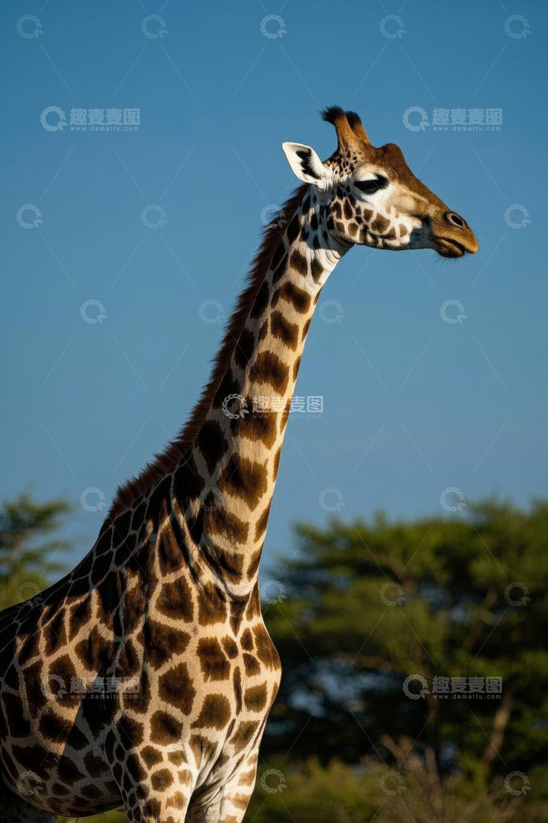 高清大图下载【趣麦麦图】长颈鹿户外自然环境侧影