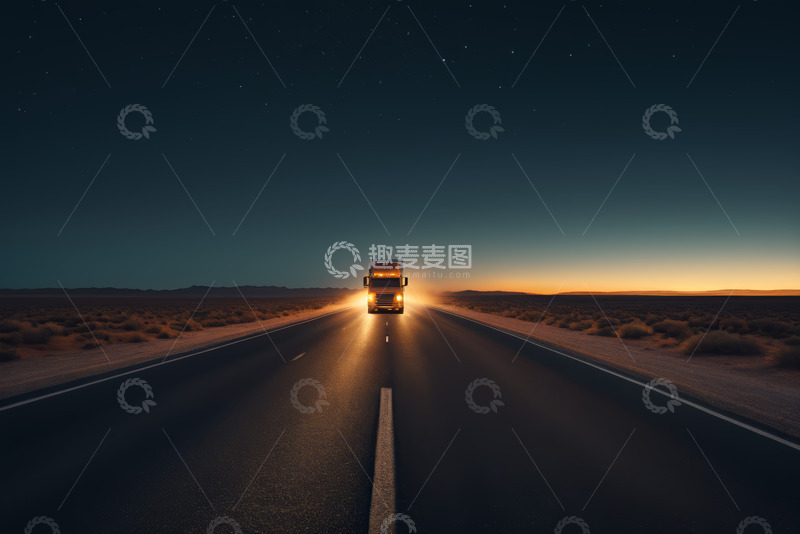 高清大图下载【趣麦麦图】夜晚公路上行驶的卡车
