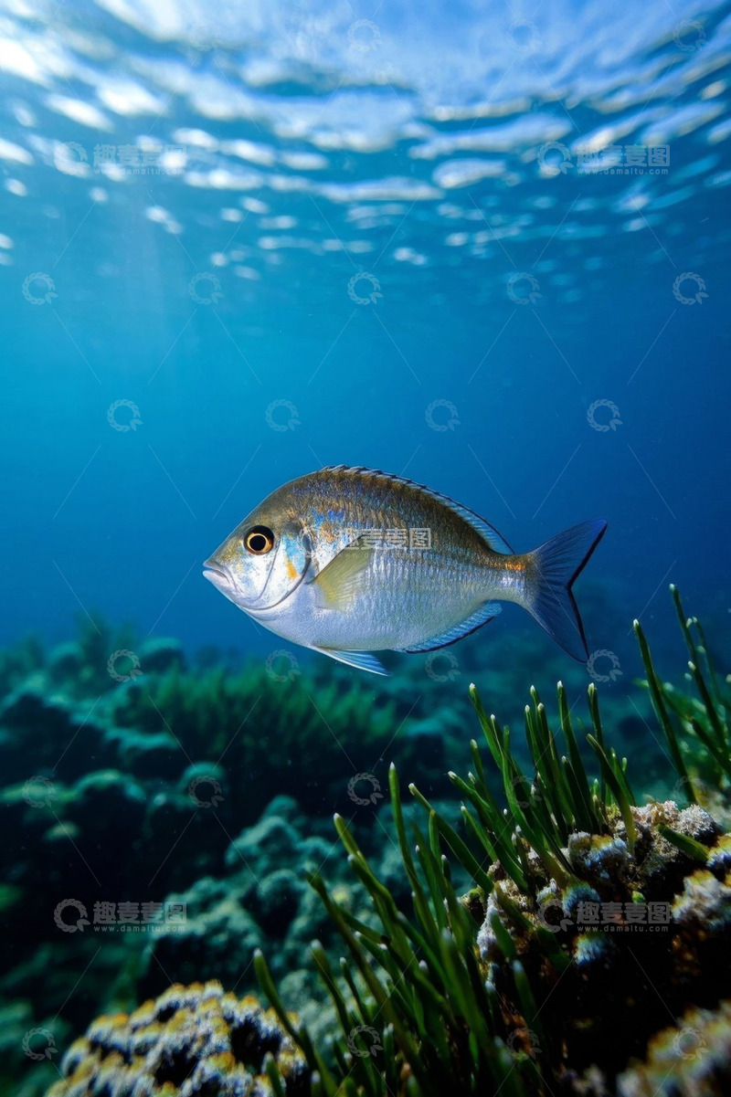 高清大图下载【趣麦麦图】海洋中独自游动的银色鱼类