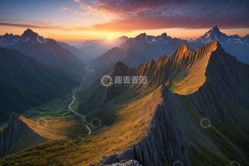 高清大图下载【趣麦麦图】山间日出自然风光全景