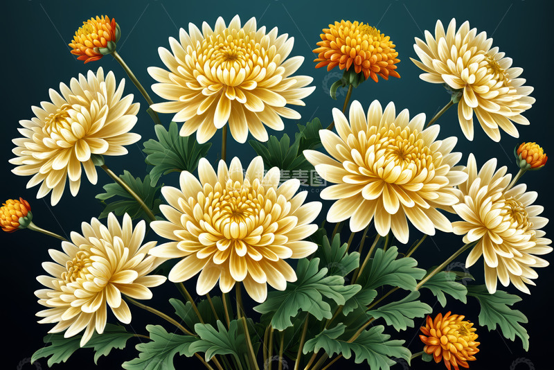 高清大图下载【趣麦麦图】黄色菊花花卉插画