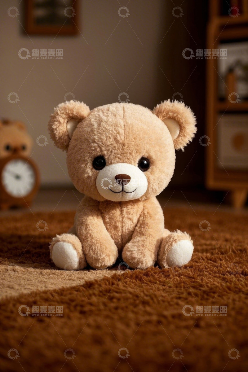 高清大图下载【趣麦麦图】毛绒小熊玩具坐于地毯上
