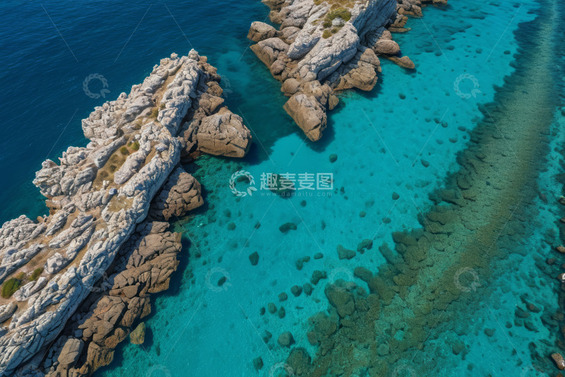 高清大图下载【趣麦麦图】海岸礁石与清澈海水俯瞰