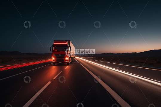 公路上行驶的红色货运卡车