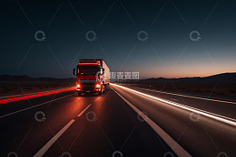 公路上行驶的红色货运卡车