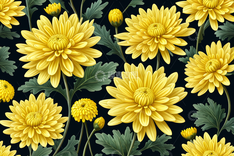 高清大图下载【趣麦麦图】黄色菊花花卉图案