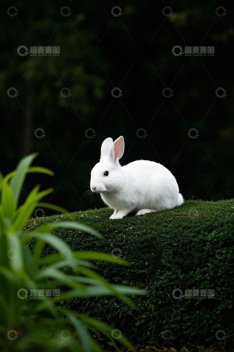 高清大图下载【趣麦麦图】草地上的白色兔子