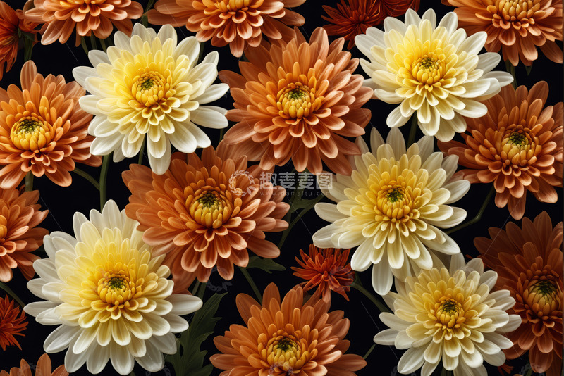 高清大图下载【趣麦麦图】多彩菊花花卉图案