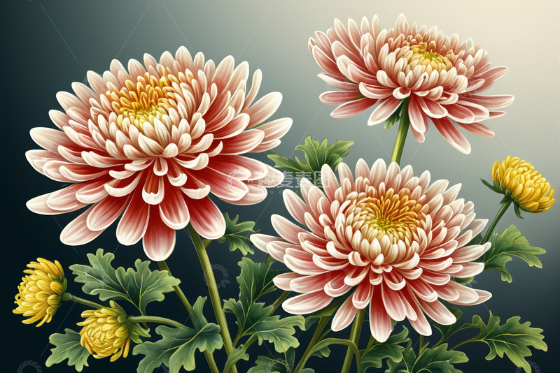 高清大图下载【趣麦麦图】盛开的粉色菊花插画