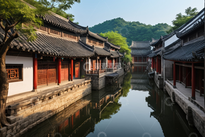 高清大图下载【趣麦麦图】江南水乡古建筑临河景观