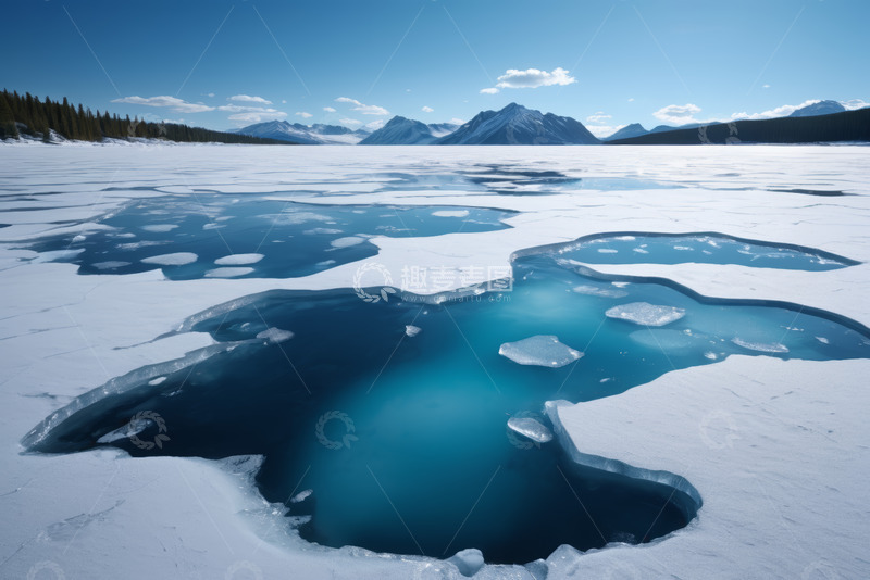 高清大图下载【趣麦麦图】冰封湖面与远处山峦风景
