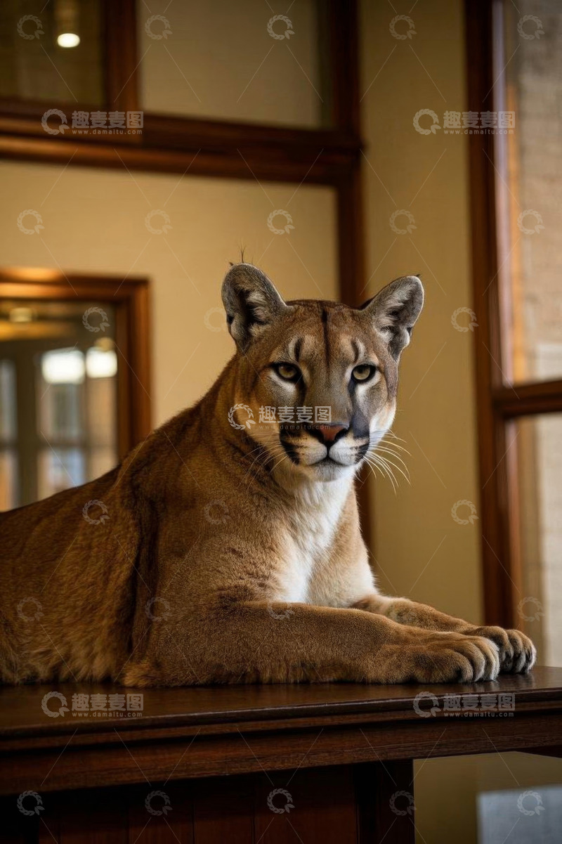 高清大图下载【趣麦麦图】室内桌上的美洲狮