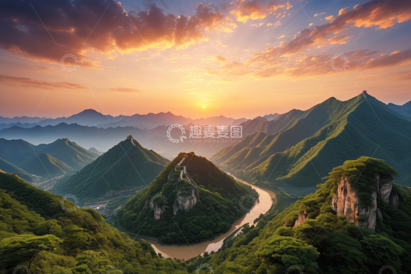 高清大图下载【趣麦麦图】长城日出壮丽山景