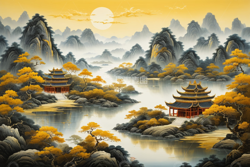 高清大图下载【趣麦麦图】中式山水古建筑风景