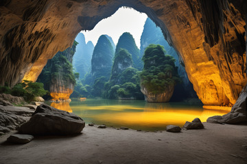 山洞口外的山水自然景观