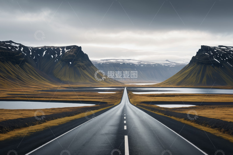 高清大图下载【趣麦麦图】旷野中的笔直公路景观