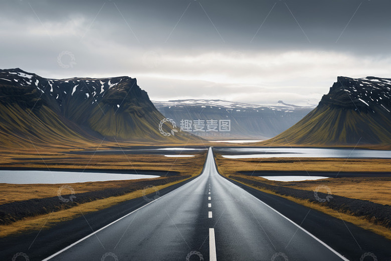 旷野中的笔直公路景观