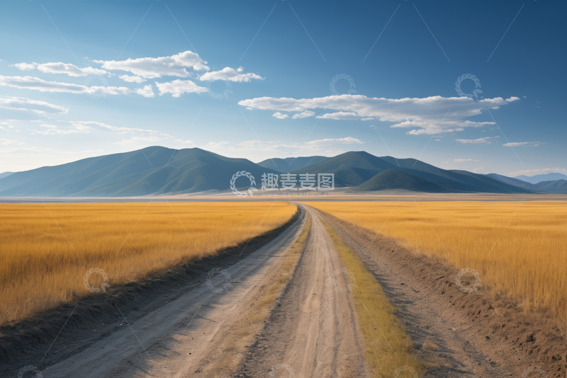 高清大图下载【趣麦麦图】旷野中延伸的道路与远山