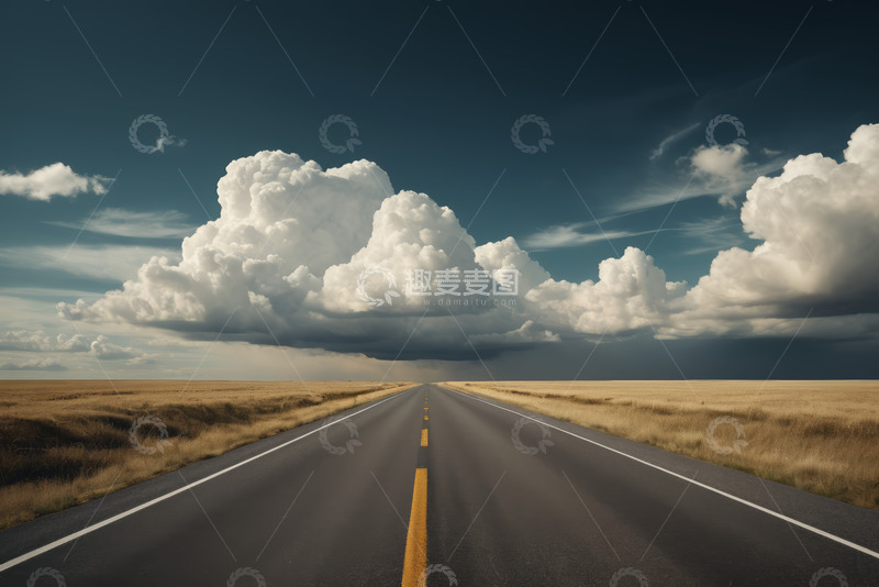 高清大图下载【趣麦麦图】旷野中延伸的宽阔道路