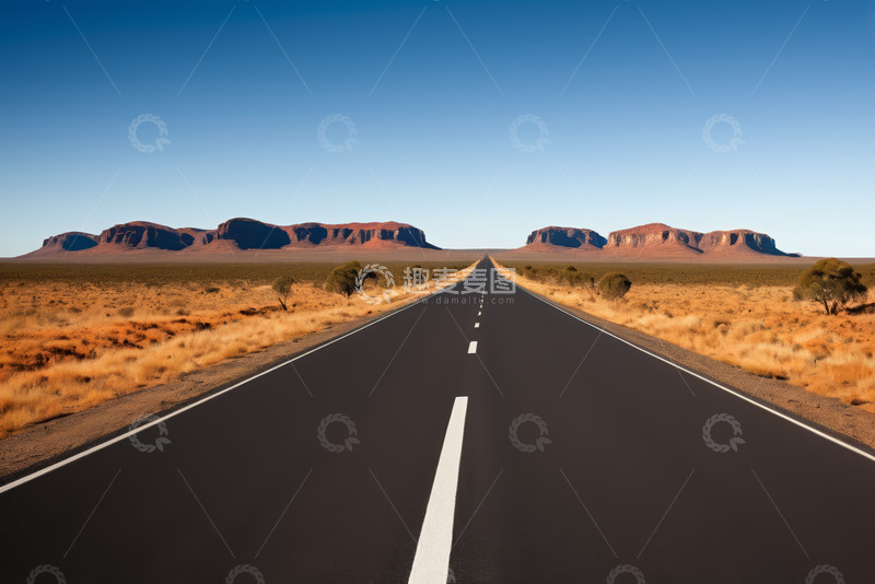 高清大图下载【趣麦麦图】沙漠公路与远处岩石景观