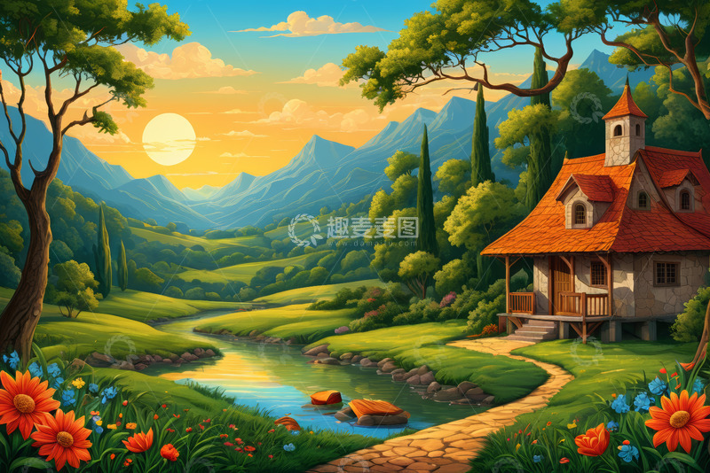 高清大图下载【趣麦麦图】田园小屋自然风光