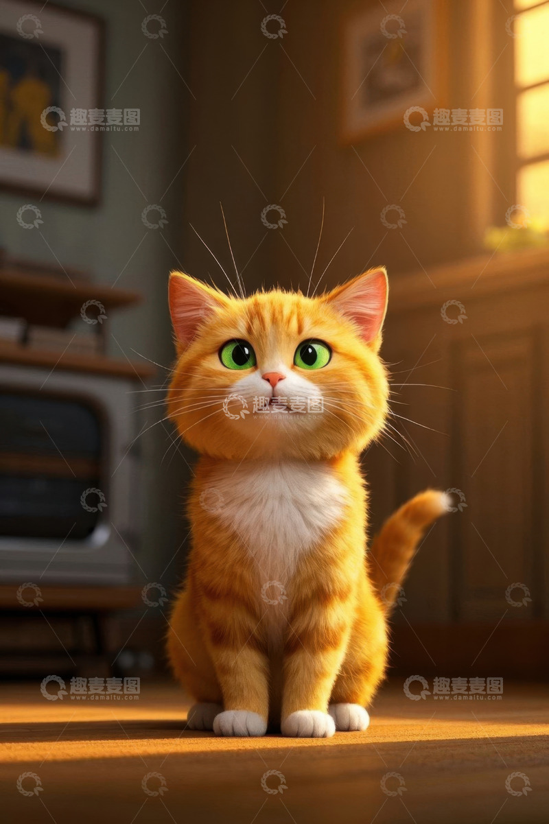 高清大图下载【趣麦麦图】室内可爱橘猫坐姿特写