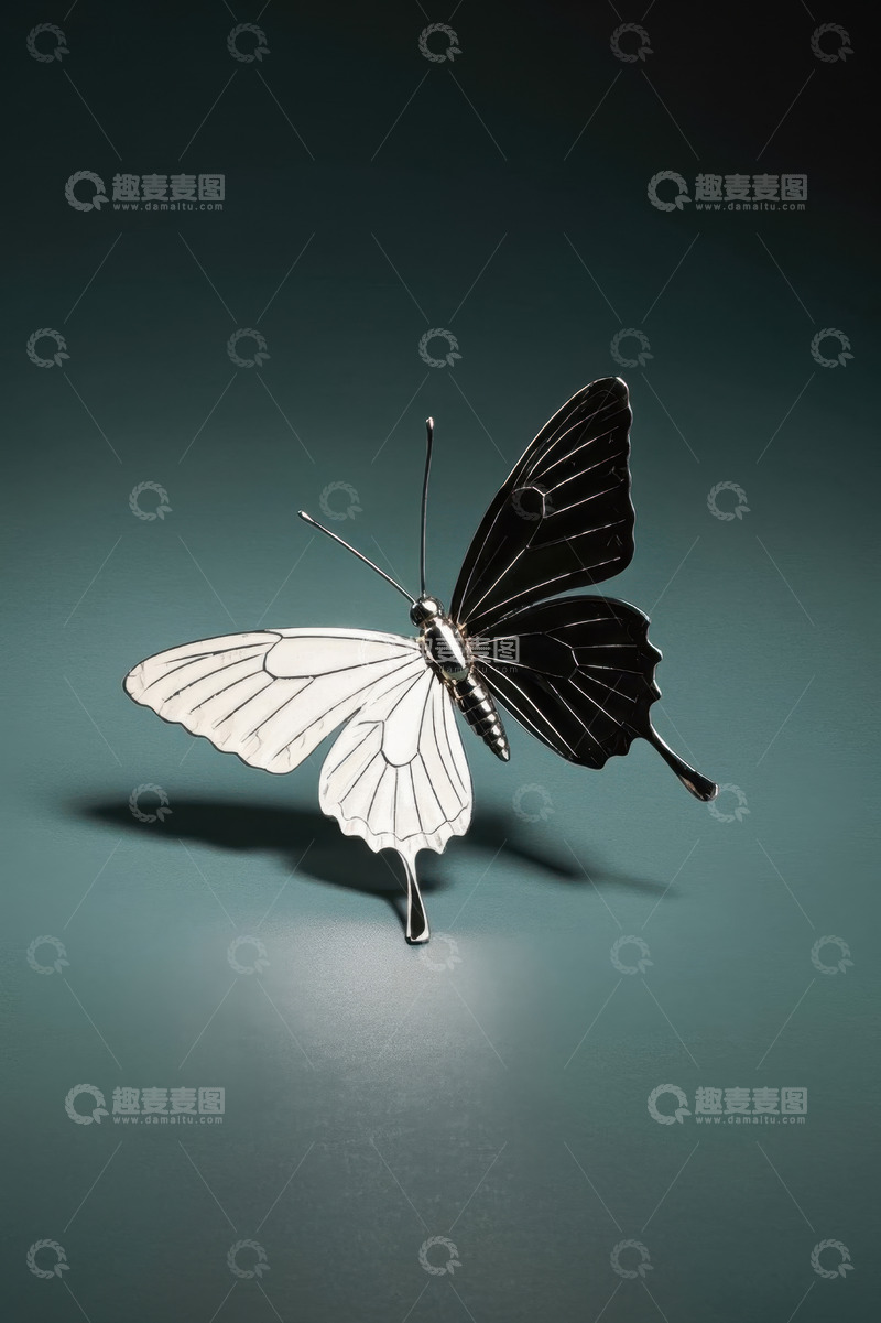 高清大图下载【趣麦麦图】黑白蝴蝶饰品特写