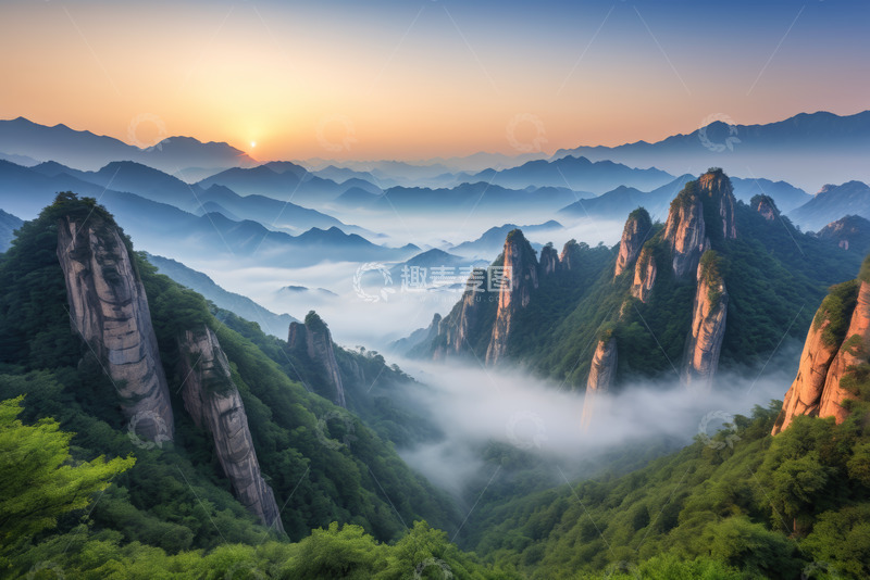 高清大图下载【趣麦麦图】山间日出自然风光全景