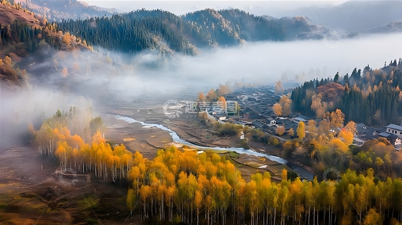 高清大图下载【趣麦麦图】秋日山谷雾霭风景摄影