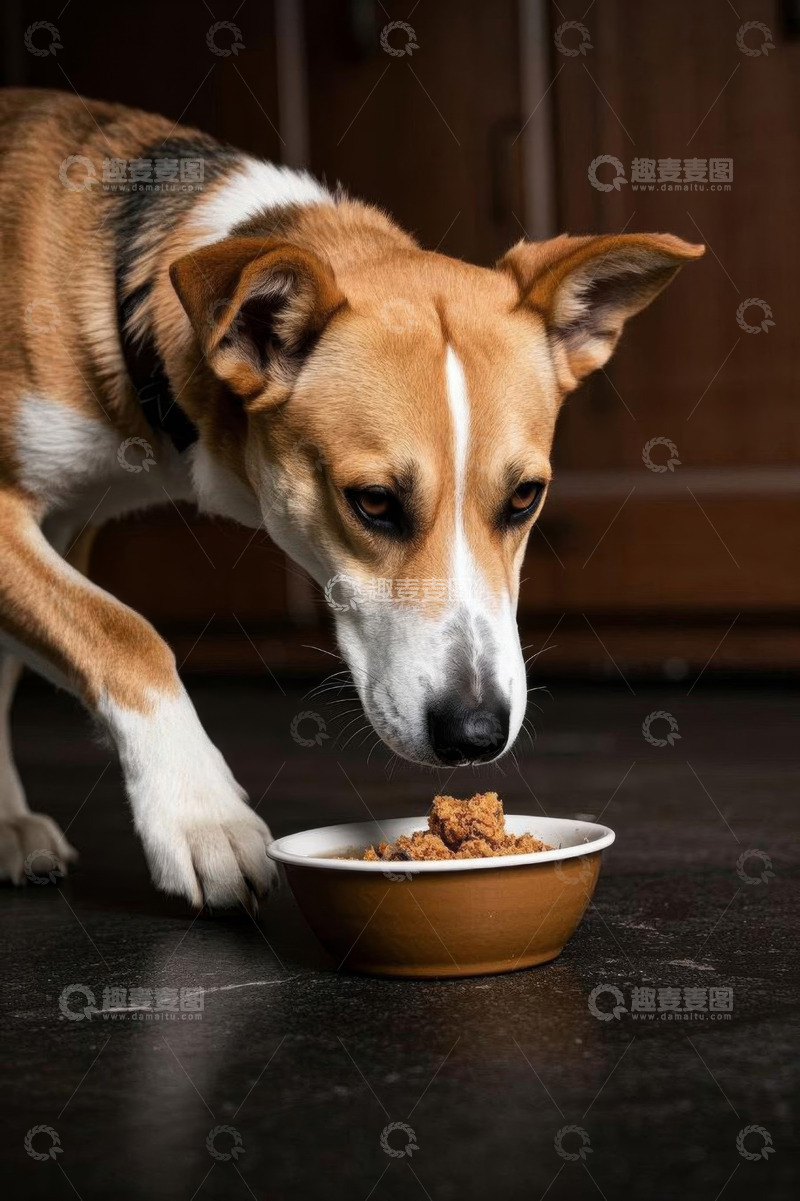 高清大图下载【趣麦麦图】狗低头进食宠物画面